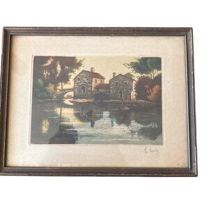 Vintage ?Antique French Etching Artwork Louis Edouard Marty Signed